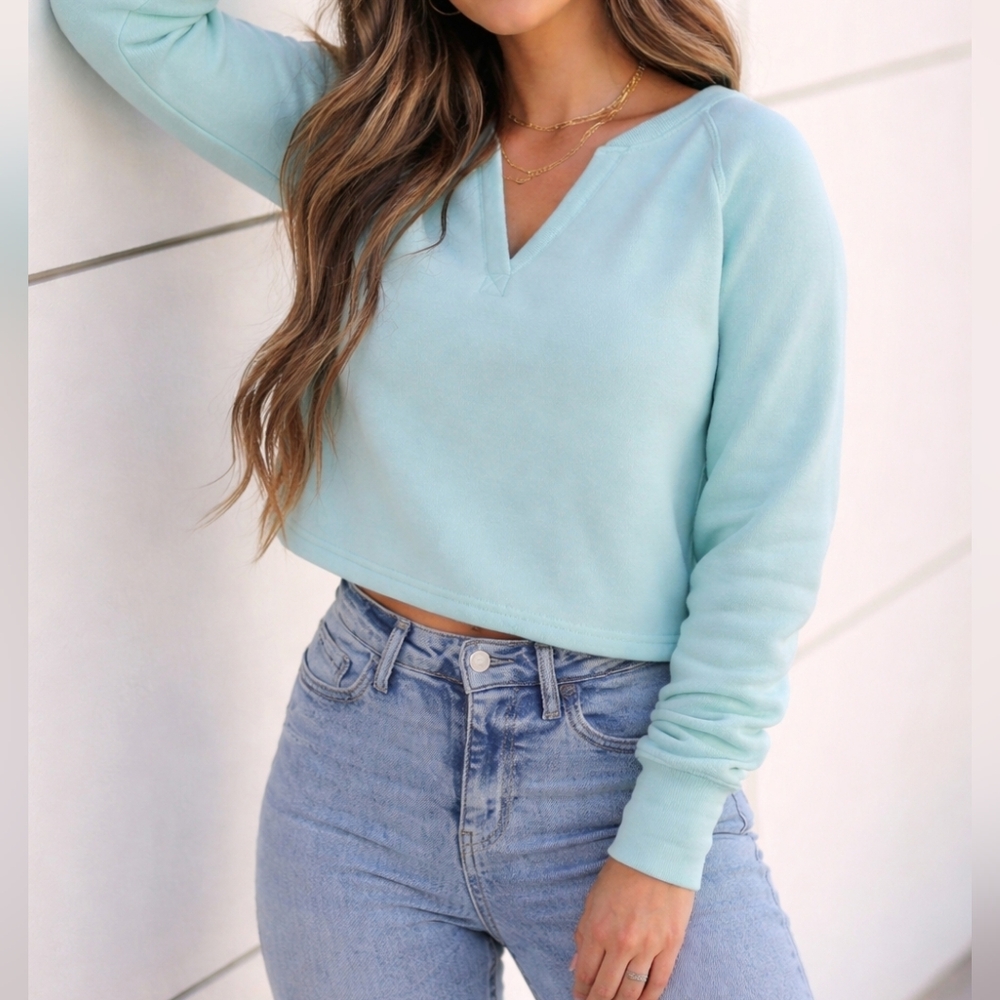 NWT 2X Mint / Aqua V-Neck Cozy Pullover Sweatshirt